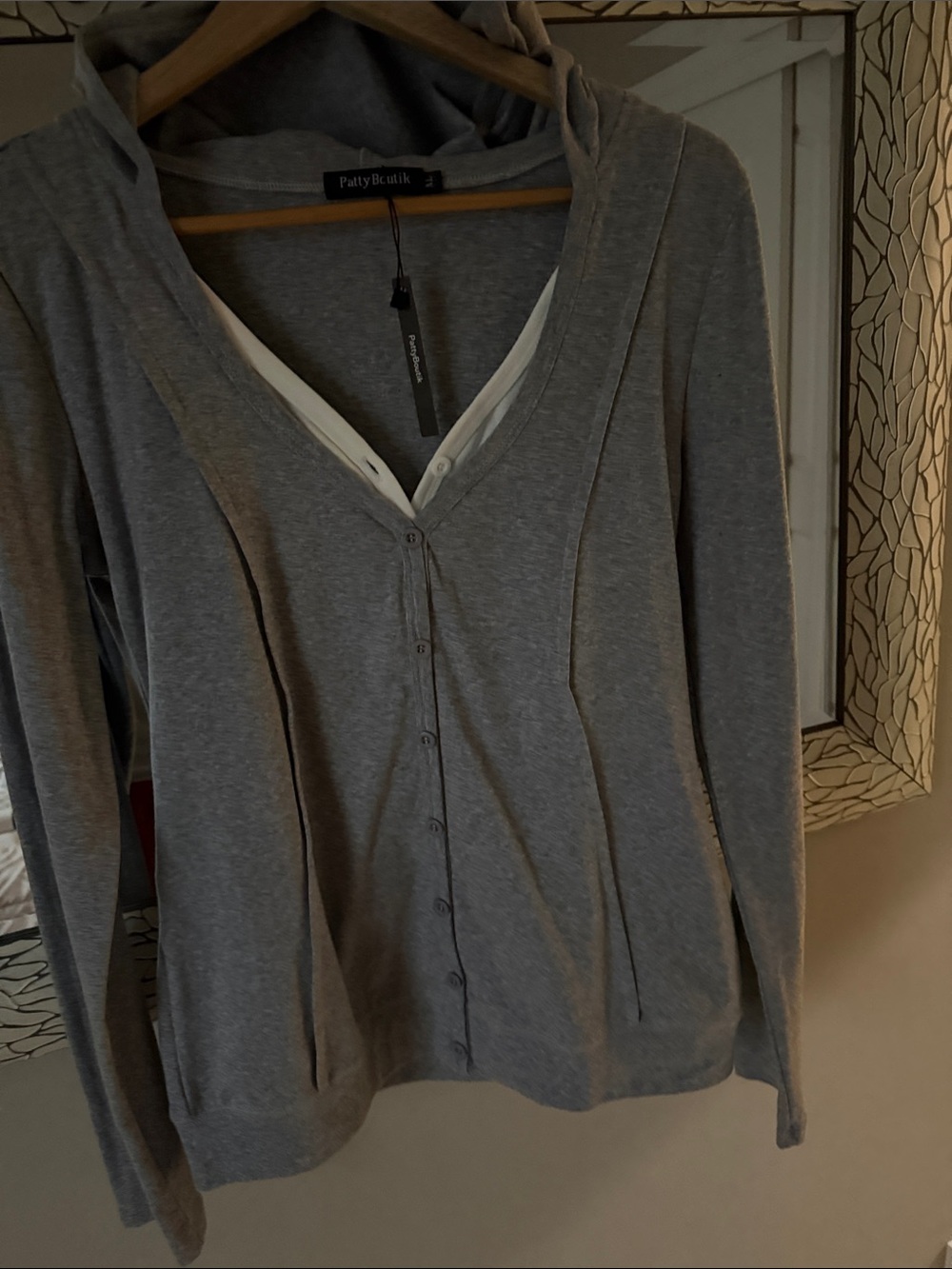 PattyBoutik Gray Hooded Button long sleeve top size XL cotton unique